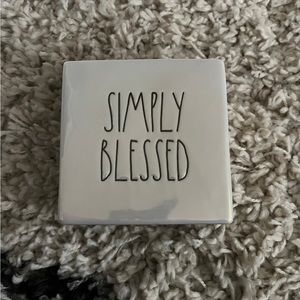 Rae Dunn "Simply Blessed" ceramic desk sign home office decor paperweight 4 x 4